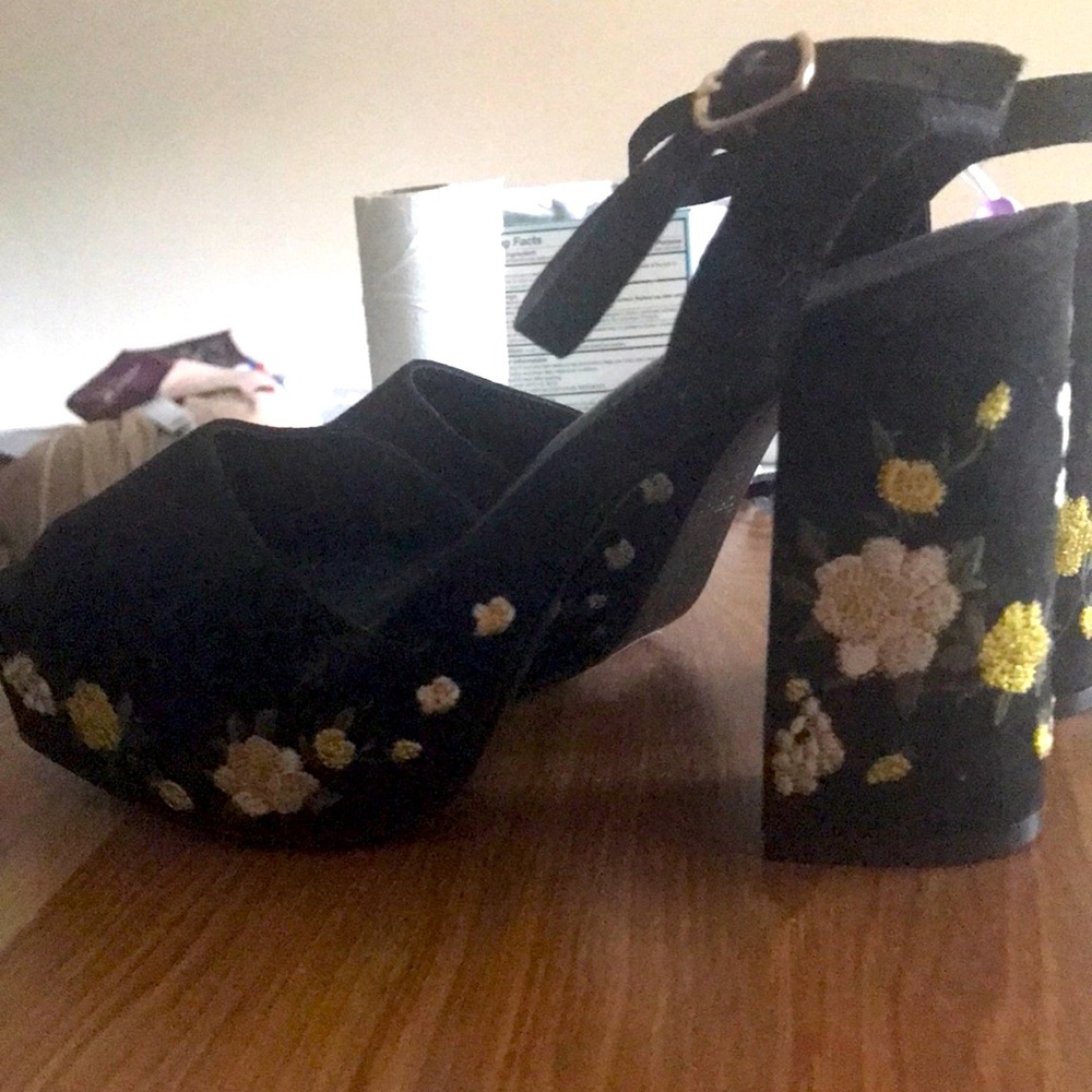 Embroidered platform heels